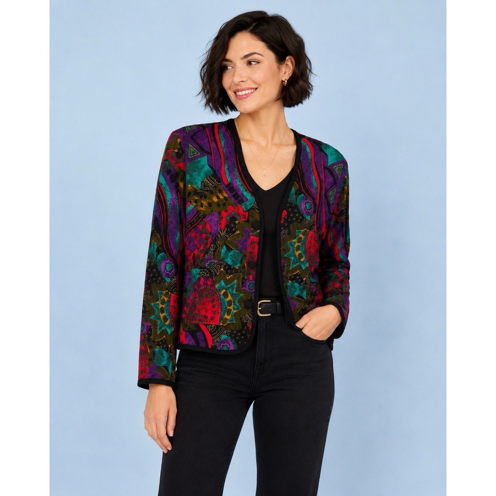 Vintage 80's Retro/artwear  Abstract Geometric Print Cardigan Jacket USA 10 Boho